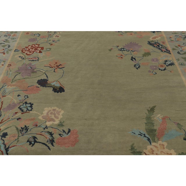 2010s Rug & Kilim’s Chinese Art Deco Inspired Rug, Florals Over Light Green and Blue For Sale - Image 5 of 8