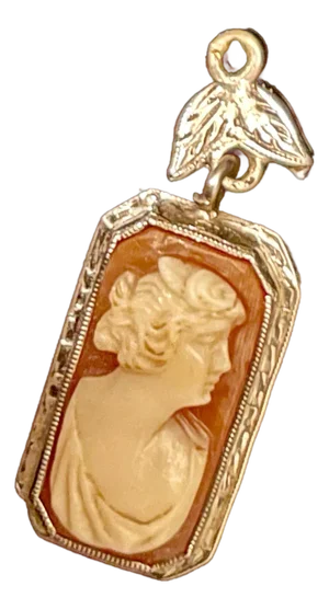 Art Deco 14k White Gold Carved Shell Cameo Necklace Pendant