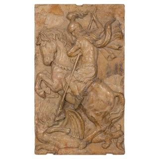 19th Century Italian Marble Plaque of George Slaying the Dragon, 1870 For Sale