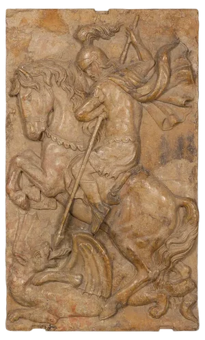 19th Century Italian Marble Plaque of George Slaying the Dragon, 1870