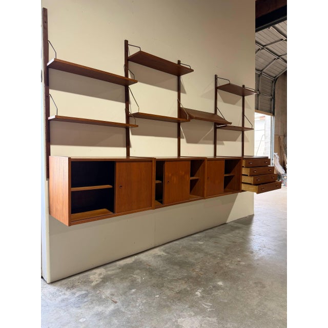 Teak Wall Unit Wooden Large Shelving System Denmark Mid-Century Modern 1960s For Sale In Los Angeles - Image 6 of 16
