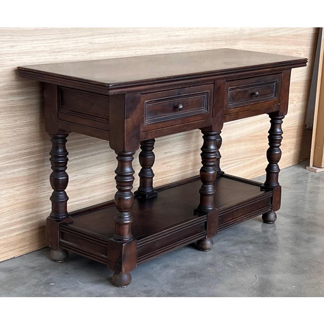 Early 20th Spanish Large Side Table with two drawers or Large Nightstands For Sale - Image 4 of 18