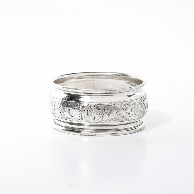 Antique Sterling Silver Napkin Ring With Engraved Detailing & English Hallmarks For Sale - Image 9 of 14