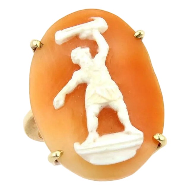 Shell Cameo Figure 14k Yellow Gold Oval Top Ring - Size 8.75 For Sale