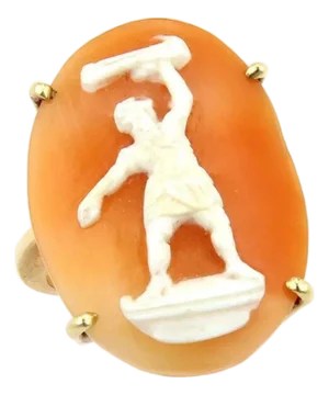 Shell Cameo Figure 14k Yellow Gold Oval Top Ring - Size 8.75