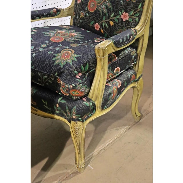 Paint Decorated French Louis XV Armchairs Fauteuils circa 1950s - A Pair For Sale - Image 9 of 13