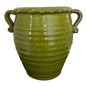Vintage Terra Cotta Handled Urn in Vibrant Green Glaze