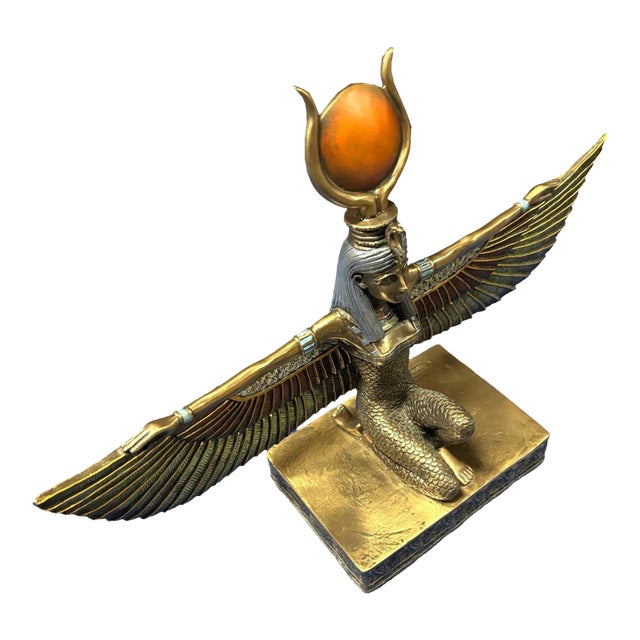 Egyptian Goddess Pharaoh Brass Tabletop Statue For Sale