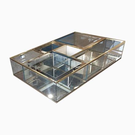 Vintage Italian Crystal Coffee Table with Brass Details For Sale - Image 11 of 11