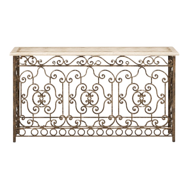 Decorate Iron Console With Travertine Top For Sale