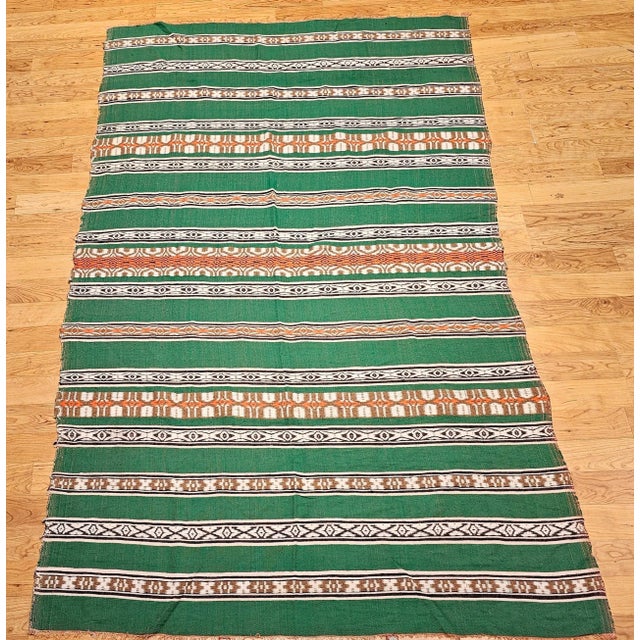 Late 20th Century Vintage American Southwestern Blanket, Handwoven Stripe Pattern, Green & Ivory, 5’ X 8’ For Sale - Image 5 of 12