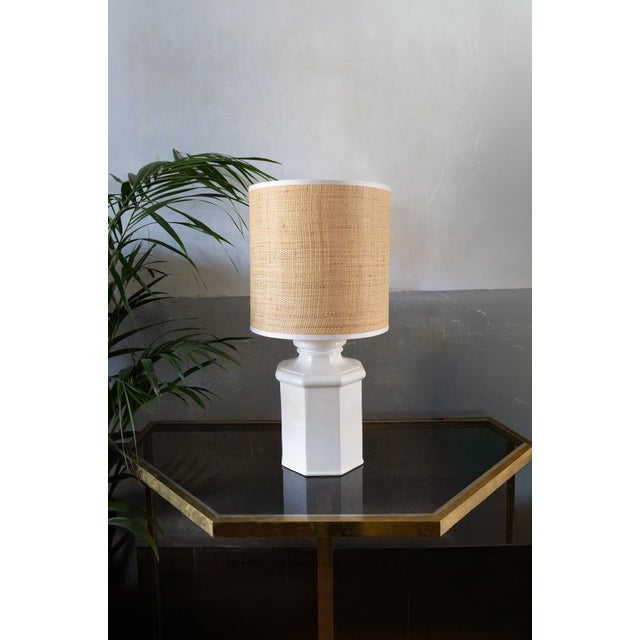 1980s Ceramic Table Lamp with Raffia Lampshade, 1980s For Sale - Image 5 of 5