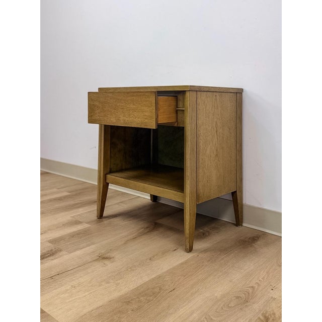 Mid 20th Century Mid Century Nightstand Single Drawer Open Cubby Gray Wood Tone Tapered Leg For Sale - Image 5 of 9