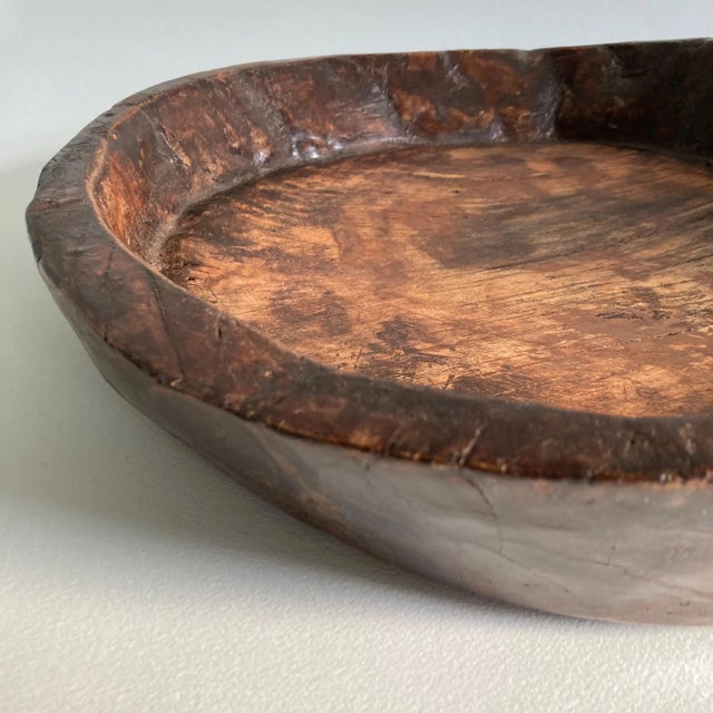 Vintage Wooden Indian Attributed Chapati Bowl - Large Patinated Wood Bowl For Sale - Image 4 of 10