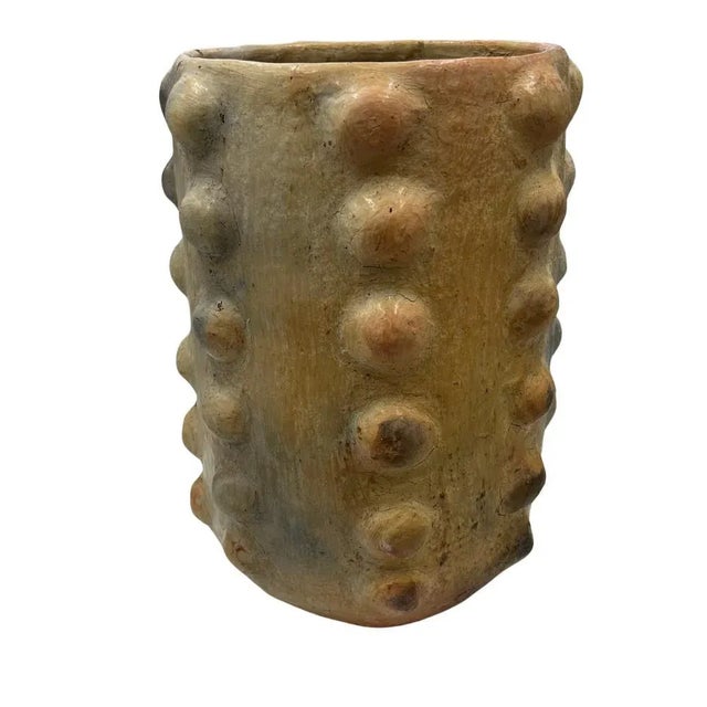 Sejnane Cylindrical Clay Bumpy Vessel - Light Large For Sale - Image 4 of 5