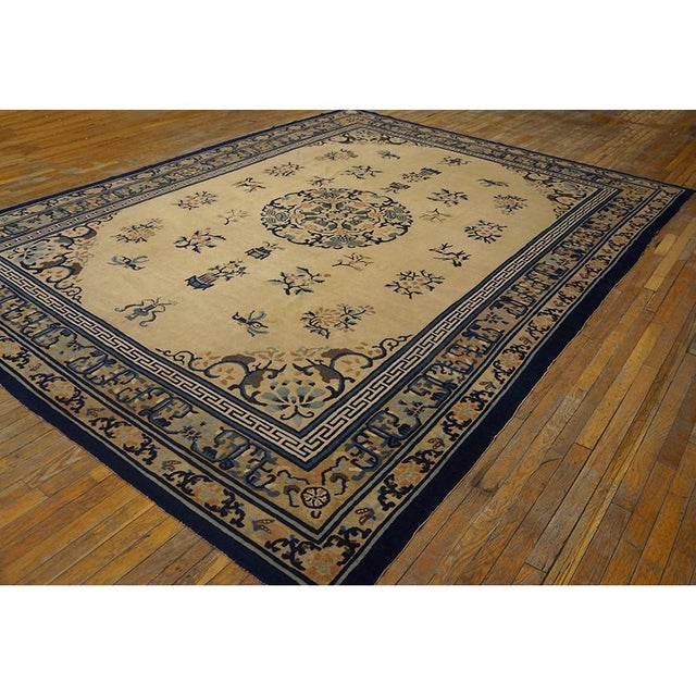 Antique Peking Chinese Floral, Medallion Ivory 1920s Rug, Circa Date: 1920s. This exceptional example of early 20th-...