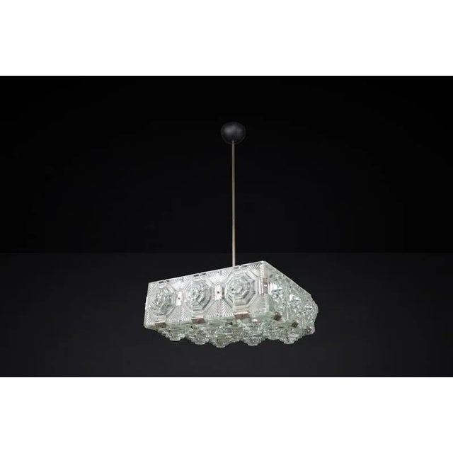 Mid-Century Bohemian Modern Glass & Chrome Chandelier, Czechoslovakia, 1970s For Sale - Image 9 of 10