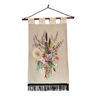 Hand-Embroidered Wall Hanging with Bouquet of Flowers, Germany, 1950s For Sale