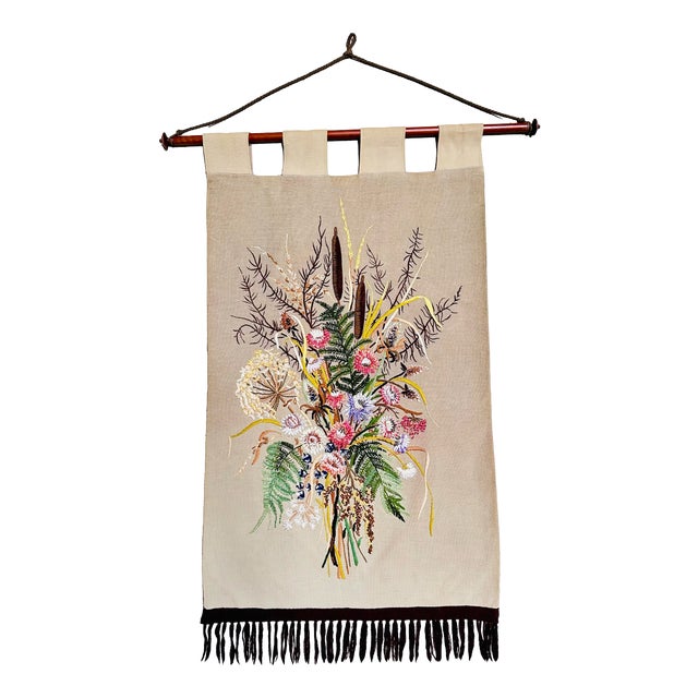 Hand-Embroidered Wall Hanging with Bouquet of Flowers, Germany, 1950s For Sale