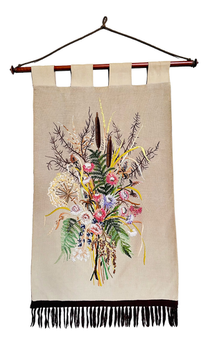 Hand-Embroidered Wall Hanging with Bouquet of Flowers, Germany, 1950s