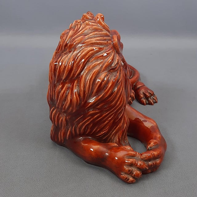 1950s Iridescent Majolica Lion Sculpture, 1950s For Sale - Image 5 of 16
