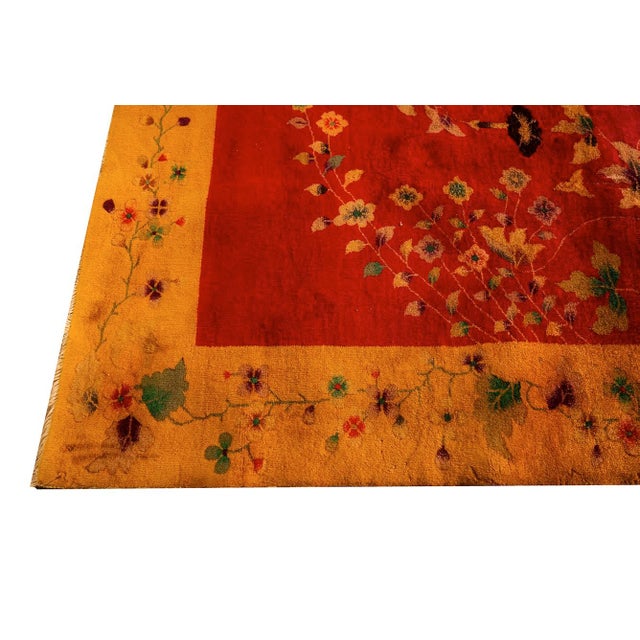 1920s 1920s Modern Red Field Asymmetrical Knotted Wool Antique Chinese Art Deco Carpet Rug For Sale - Image 5 of 9