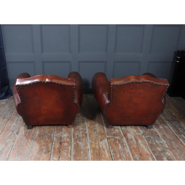 Art Deco French Moustache Back Leather Club Chairs, 1930, Set of 2 For Sale - Image 15 of 18