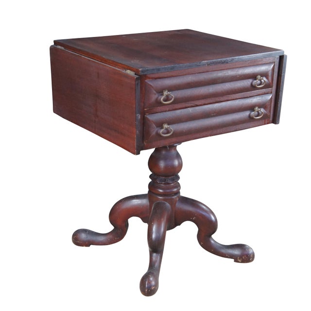 Traditional Antique American Empire Mahogany Drop Leaf Parlor Work Table Sewing Stand Chest For Sale - Image 3 of 16