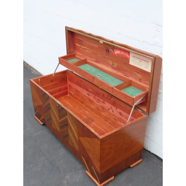Lane Art Deco Waterfall Inlay Cedar Chest Blanket Trunk 6627 For Sale In Miami - Image 6 of 18