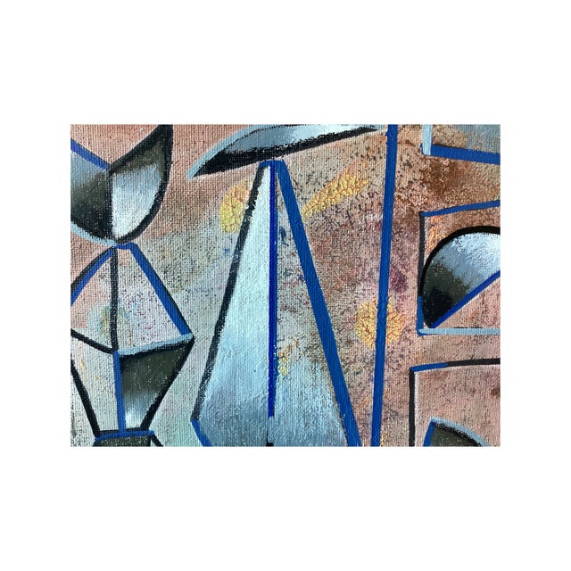 Mid-Century Modern Mid Century Modern Abstract Painting Blue Teal Orange Geometric Wall Art Original 8x8 For Sale - Image 3 of 16