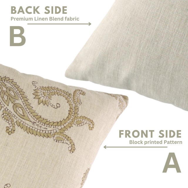 Bankebihari Handmade Block Print Pillow Cover Linen Blend Floral Decorative 18x18 Inch Cushion Cover For Sale - Image 4 of 9