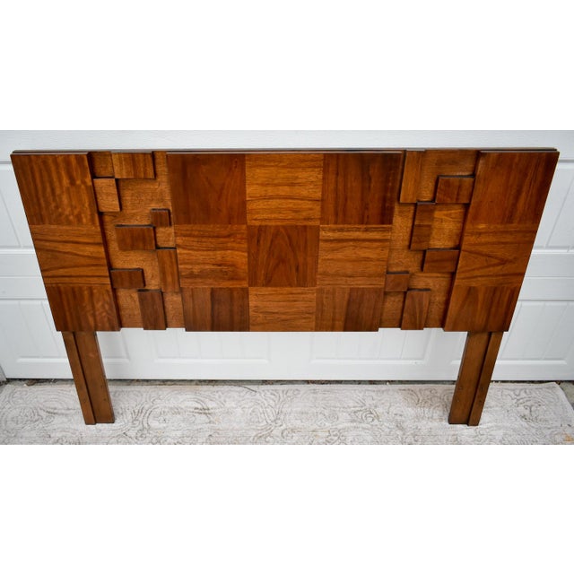 Brown Vtg. MCM Style Queen Size Lane Staccato Brutalist Collection Walnut Headboard For Sale - Image 8 of 12