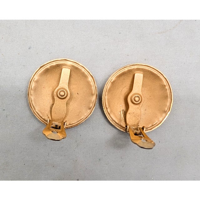 Metal Vintage 1960s Signed Napier Goldtone Round Domed Foliate Clip Earrings-2 Pieces For Sale - Image 7 of 7