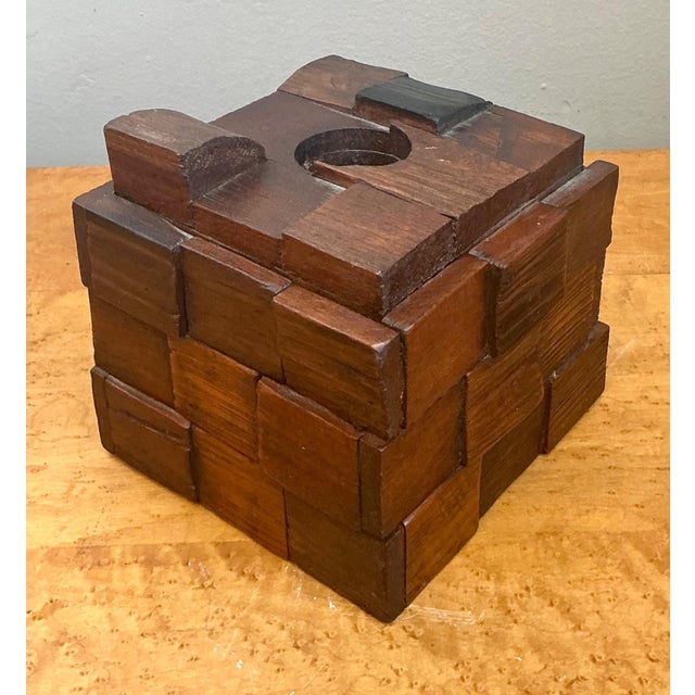 Mid 20th Century Vintage Brutalist Abstract Wood Tissue Box For Sale - Image 5 of 18