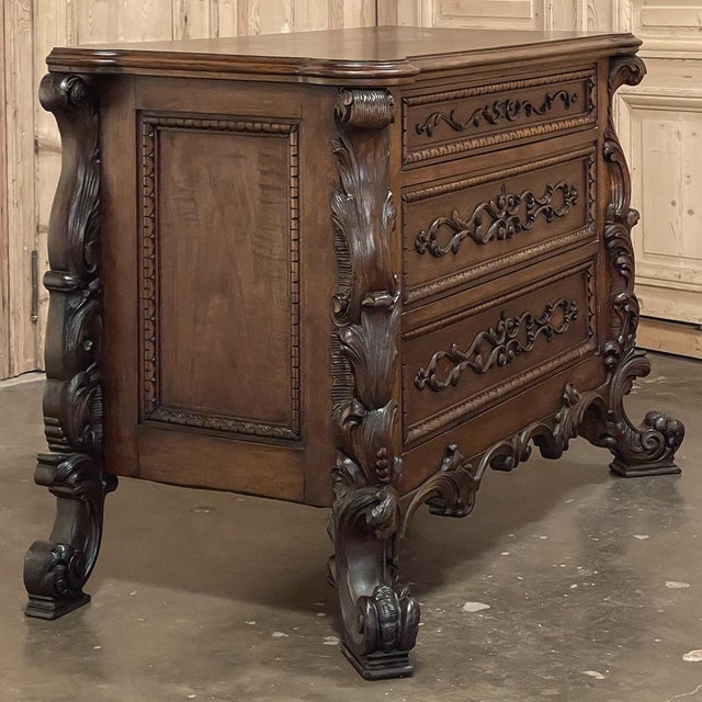 Antique Italian Rococo Revival Hand Carved Walnut Commode For Sale - Image 18 of 18