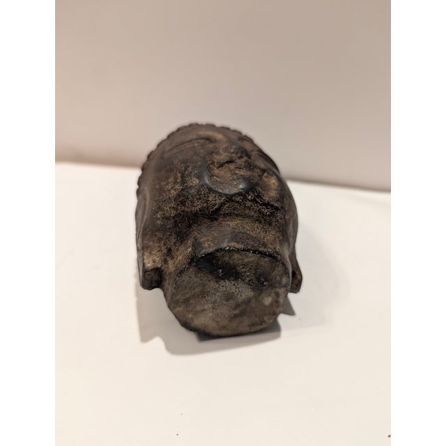 Authentic Hand-Carved Black Stone Antique Buddha Head From Japan Circa 1900 For Sale In Sacramento - Image 6 of 11