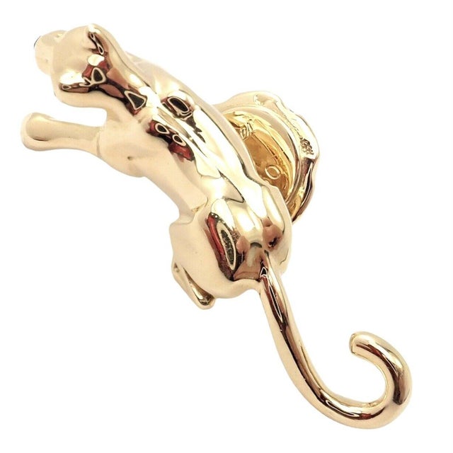 Contemporary Cartier Panther Panthere 18k Yellow Gold Tie Lapel Pin For Sale - Image 3 of 10
