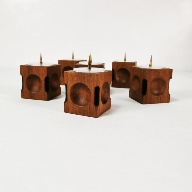 Mid-Century Modern Modular Teak Candlesticks, Denmark, 1960s, Set of 6 For Sale - Image 6 of 10