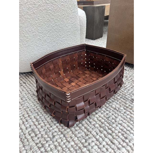 Early 21st Century Contemporary Arte & Cuoio “Intrecci” Woven Leather Storage Basket For Sale - Image 5 of 10