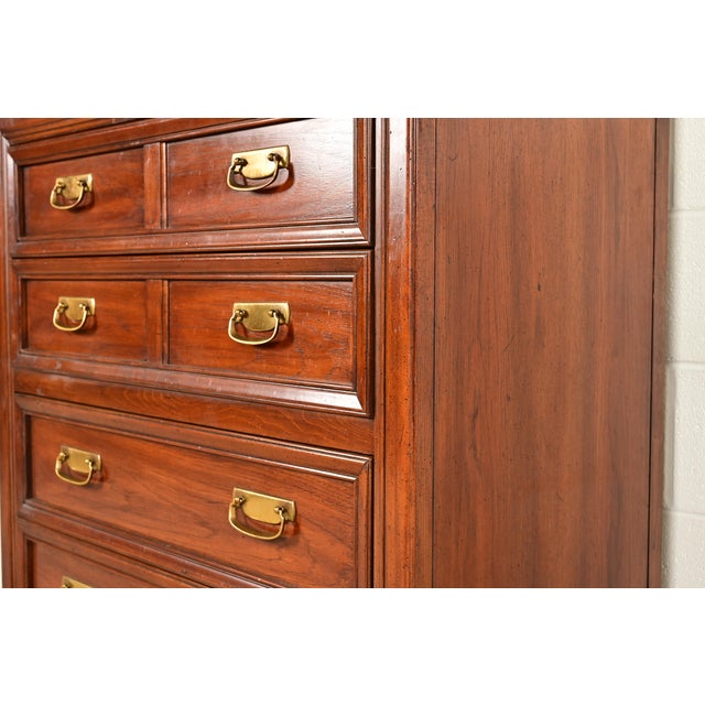 Thomasville Mid-Century Modern Hollywood Regency Campaign Walnut Highboy Dresser, 1970s For Sale - Image 11 of 17