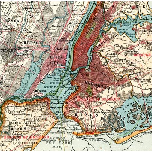 Original antique map of New York City and Long Island published in 1903. Insets include the Catskill Mountains and the...