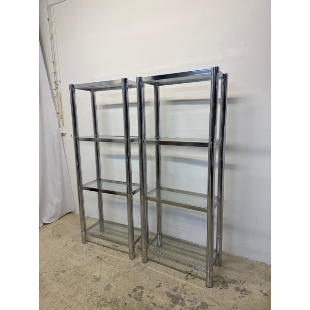 Metal Mid-Century Chrome and Glass Etageres or Bookcases, 1970s - A Pair For Sale - Image 7 of 15