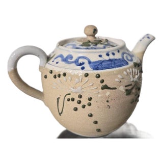 Antique 20th Century Japanese Moriage Sharkskin Samehada Glaze Teapot Meiji Taisho Era For Sale