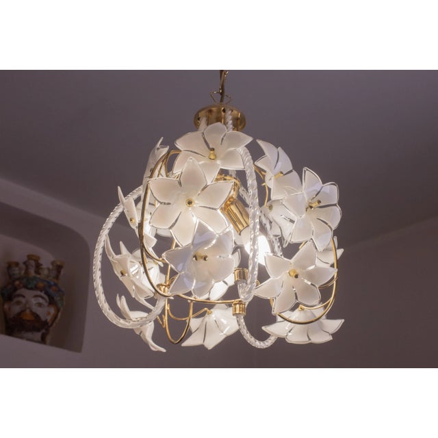 Murano Spherical Chandelier Full of White Flowers, 1980s For Sale - Image 4 of 13