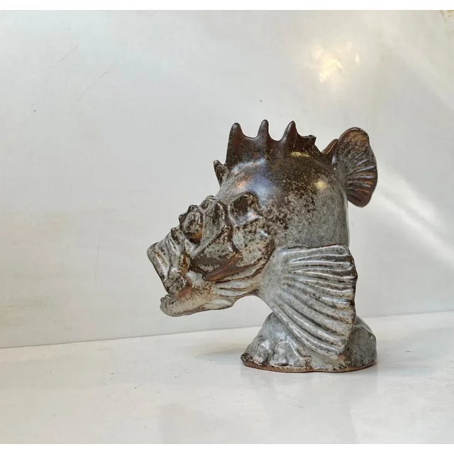 Mid-Century Modern Stoneware Dragon Fish Sculpture by Carl Hugo Liisberg for Saxbo, 1940s For Sale - Image 3 of 13