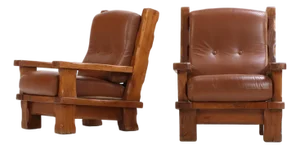 A Pair of French Heavy Oak Brutalist Style Open Arm Chairs, C. 1960.