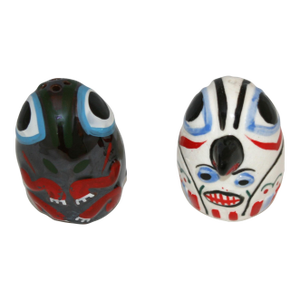 Vintage 1960s Japan Hand Painted Ceramic Native Tribal Art Frog and Bird Salt & Pepper Shakers