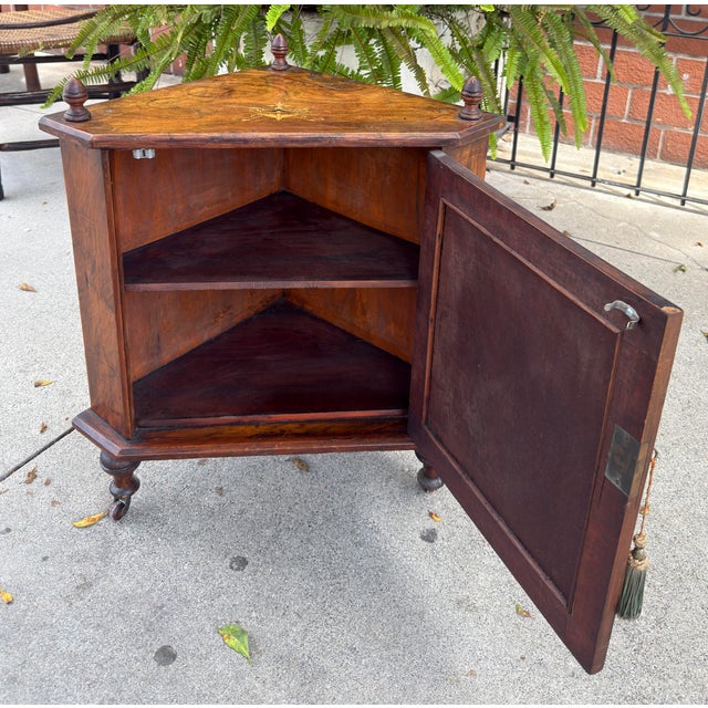 Antique Petite English Inlaid Walnut Corner Cabinet For Sale - Image 4 of 6