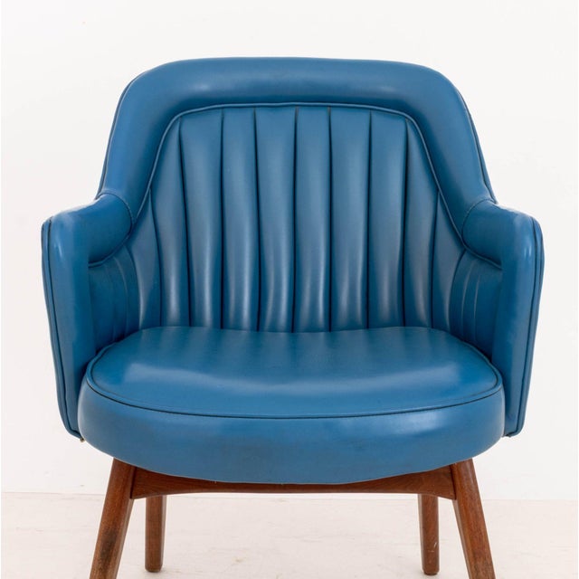 Mid-Century Modern Mid-Century Modern Blue Upholstered Walnut Armchair For Sale - Image 3 of 8