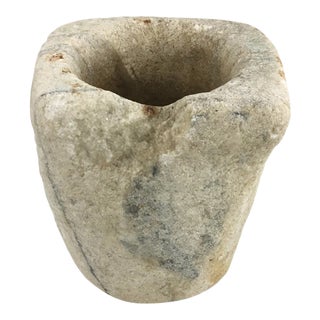 Antique Primitive Marble Stone Mortar For Sale